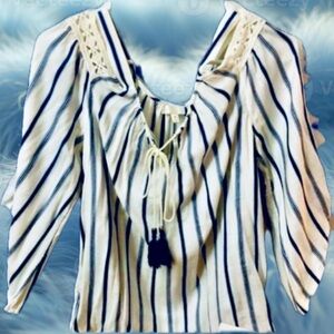 Charming Charlie’s Off-Shoulder Top…White with Blue Stripes